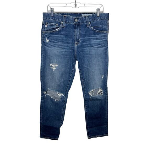 AG‎ Adriano Goldschmied Ex-Boyfriend Slim Jeans 28R Distressed Stretch Blue - Picture 1 of 16